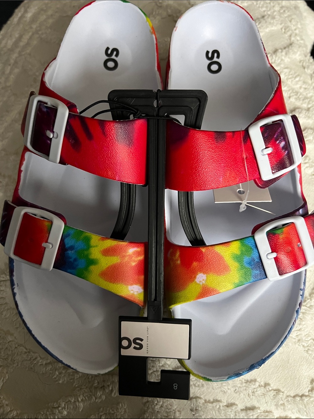 SO Rainbow Tie-Dye Double-Buckle Sandals [Size 8]